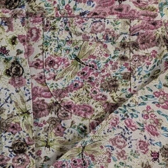 Christopher & Banks Top Women's Sm Floral Shacket Linen Cotton Maximalist Whimsy - Picture 4 of 12